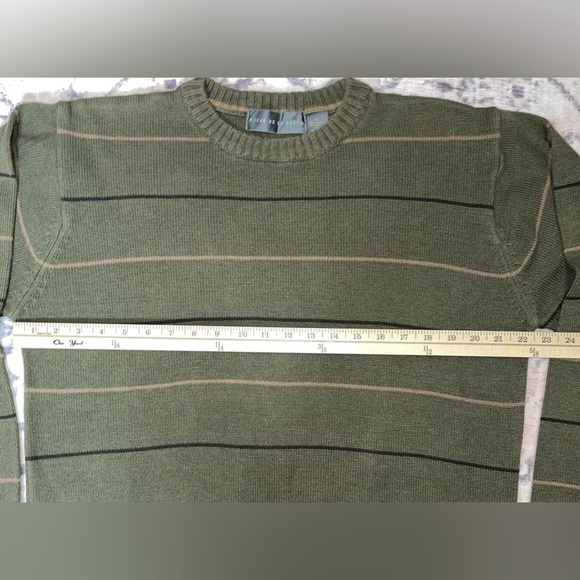 Oscar De La Renta Vintage Crewneck Sweater Olive Green Striped Large - Picture 5 of 5